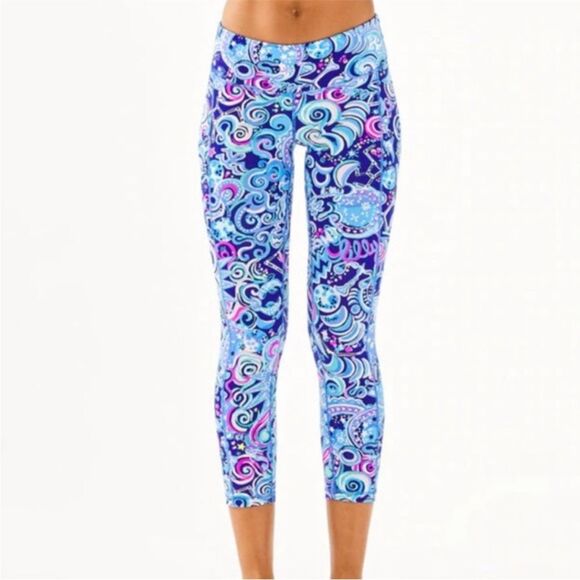 Lilly Pulitzer Luxletic Weekender Midi Leggings Cosmic Kismet Blue Large RARE - Picture 1 of 7